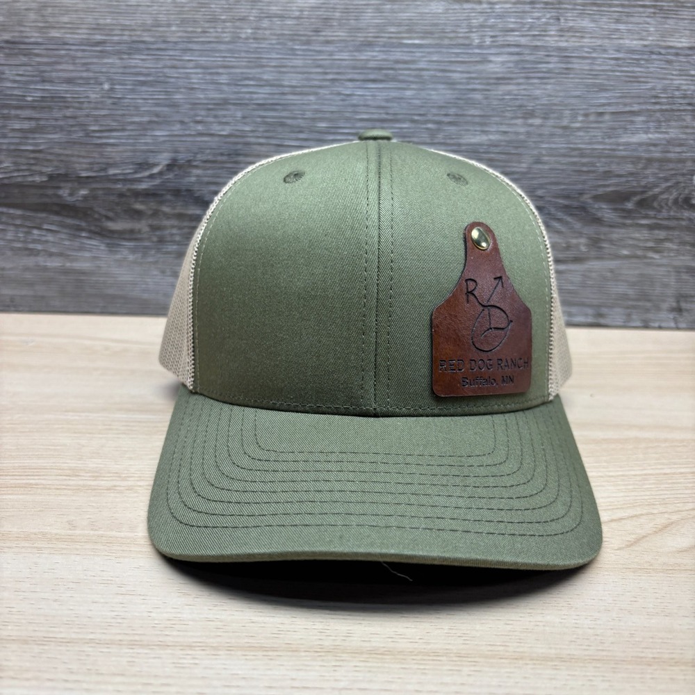 Red Dog Ranch Buffalo MN Hat Cap Snap Back Green Beige Trucker Mens